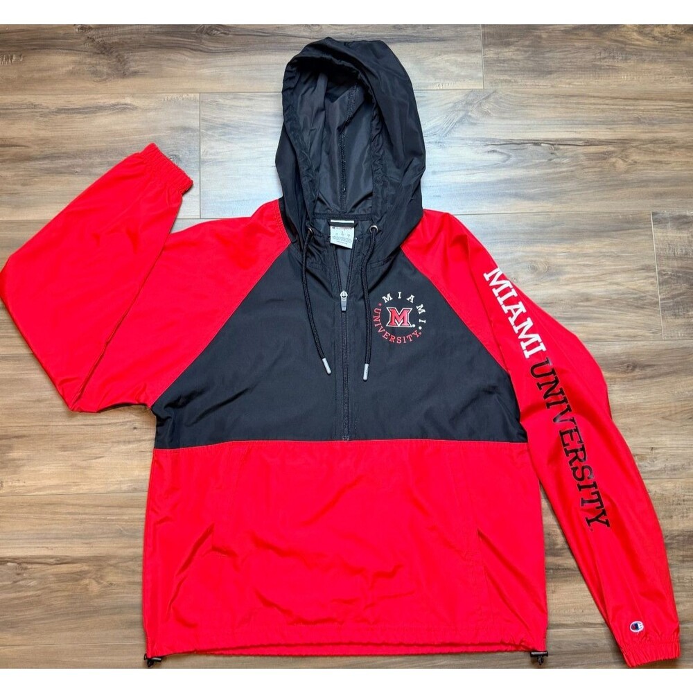 Champion Red Packable Windbreaker Jacket S Miami University Half-Zip